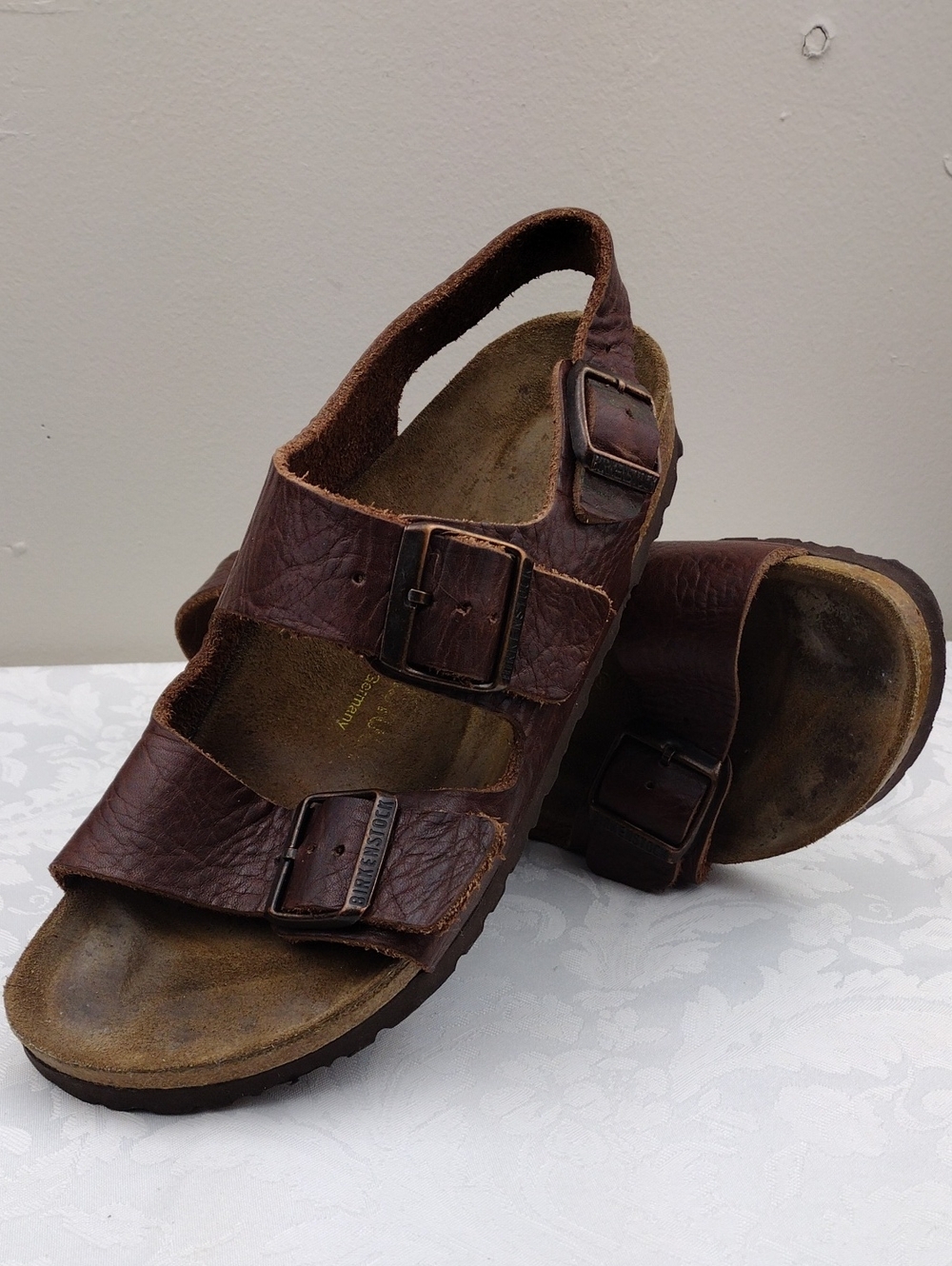 Birkenstock Milano Brown Leather Round Toe Adjustable Straps Slingback Sandals